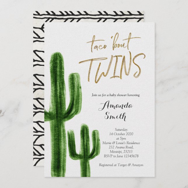 Taco bout twins Cactus baby Shower Invite card (Front/Back)