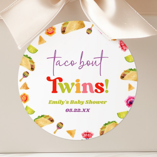 Taco Bout Twins! Fiesta Baby Shower Classic Round Sticker (Creator Uploaded)