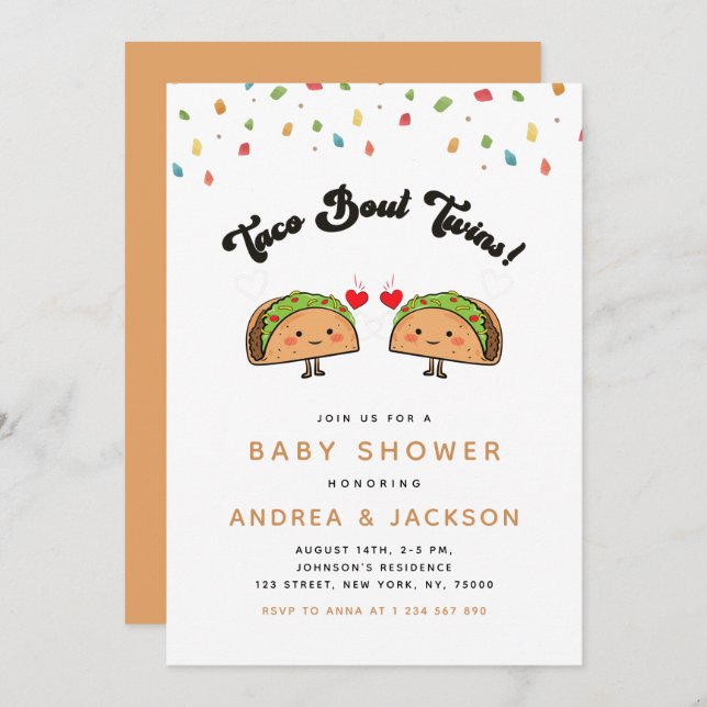 Taco Bout Twins Fiesta Groovy Retro Baby Shower Invitation (Front/Back)