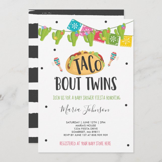 Taco 'Bout Twins Fiesta Twin Baby Shower Invitation (Front/Back)