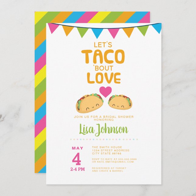 Taco Bridal Shower fiesta// Taco 'Bout Love Invitation (Front/Back)