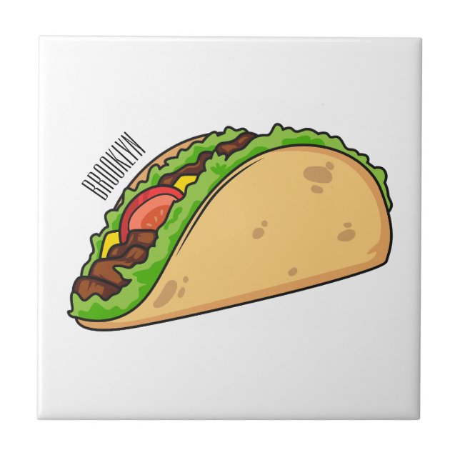 Taco cartoon illustration ceramic tile (Front)