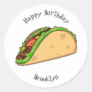 Taco cartoon illustration classic round sticker