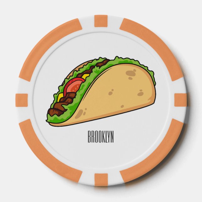 Taco cartoon illustration poker chips (Front)