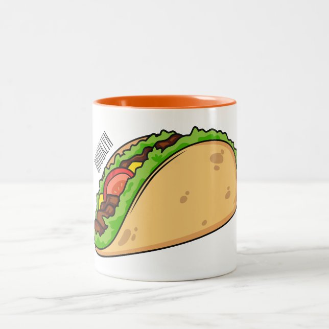 Taco cartoon illustration Two-Tone coffee mug (Center)