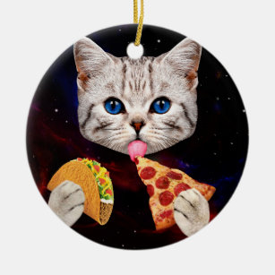 Taco, Cat and pizza Ceramic Ornament
