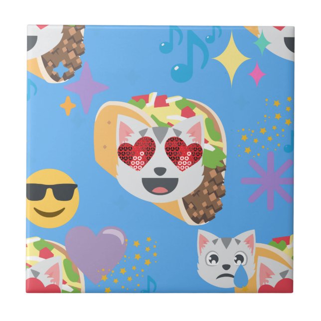 taco cat emoji ceramic tile (Front)