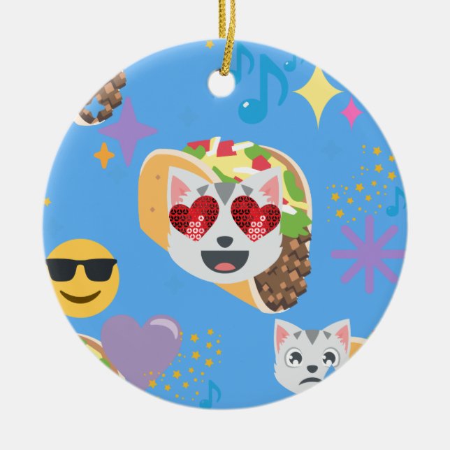 taco cat emoji ceramic tree decoration (Front)