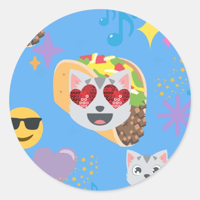 taco cat emoji classic round sticker (Front)