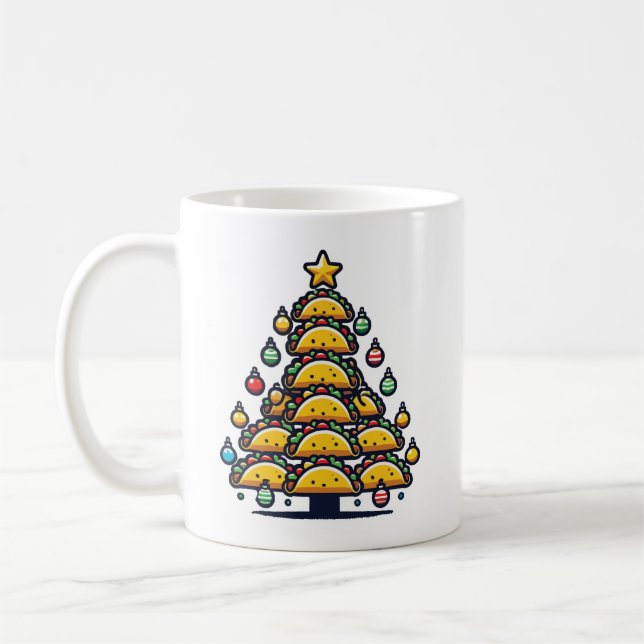 Taco Christmas Tree - Funny Foodie Holiday Food Coffee Mug (Left)