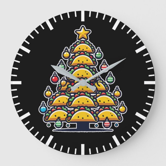 Taco Christmas Tree - Funny Foodie Holiday Food Large Clock (Front)
