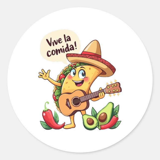 Taco Fiesta mit Gitarre und hispanischem Flair Classic Round Sticker (Front)
