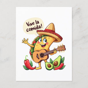 Taco Fiesta mit Gitarre und hispanischem Flair Postcard