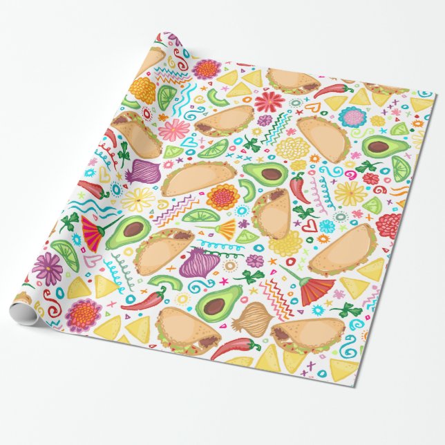 Taco Fiesta on White Wrapping Paper (Unrolled)