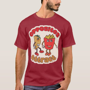 Taco Fry Opposites Attract Funny Food Cartoon T-Shirt