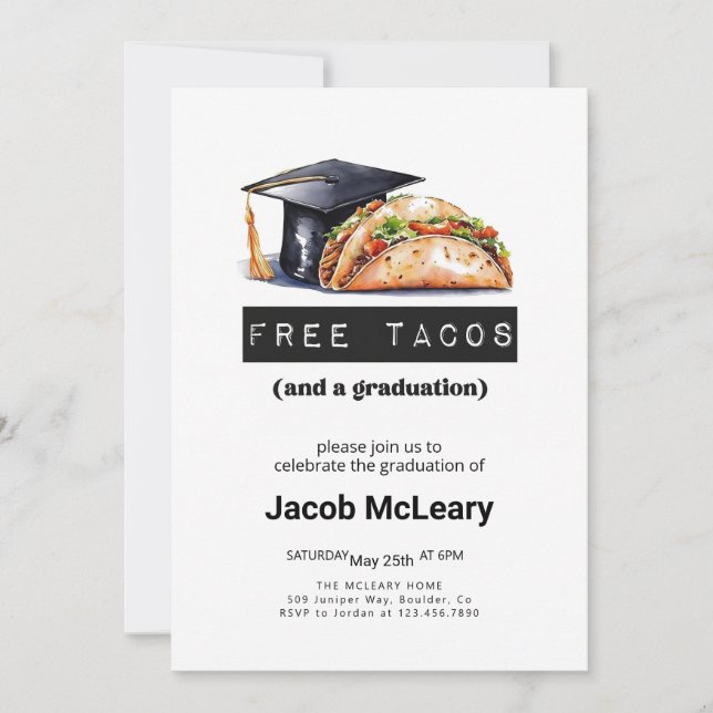 Taco Graduation Party Invitation, Funny Graduation Invitation (Front)