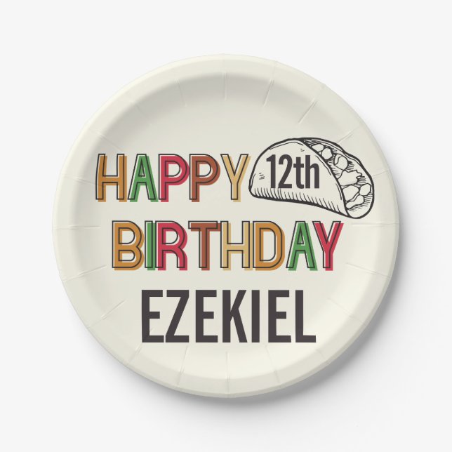 Taco Happy Birthday Personalised Paper Plate (Front)