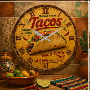 Taco Mexican Kitchen Rustic Restaurant  Large Clock