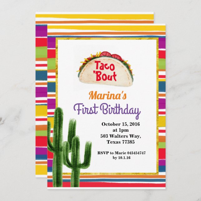 Taco party Mexican 1st Birthday Mexican Invitation (Front/Back)