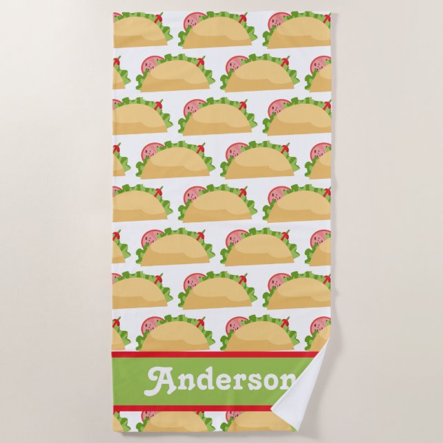 Taco Pattern Personalised Beach Towel (Front)