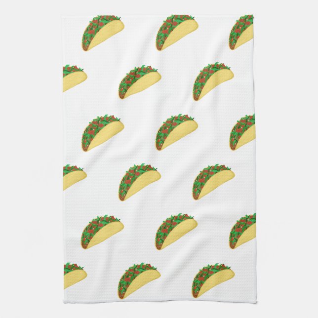 Taco Pattern White Tea Towel (Vertical)