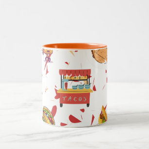 Taco Pattern with Dried Chilli Background Two-Tone Coffee Mug