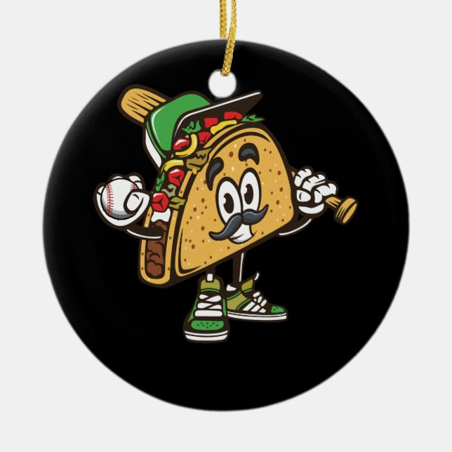 Taco Playing Baseball Softball Tacos Mexican Festi Ceramic Ornament (Front)