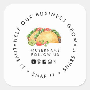 Taco shop Help our Business Grow Social media Square Sticker