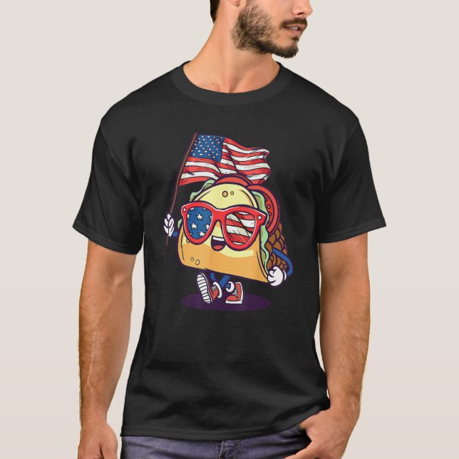 Taco Sunglasses American Flag USA  4th Of July T-Shirt (Front)