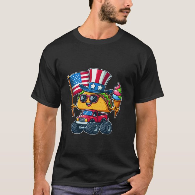 Taco Sunglasses Monster Truck holding ice cream 4t T-Shirt (Front)