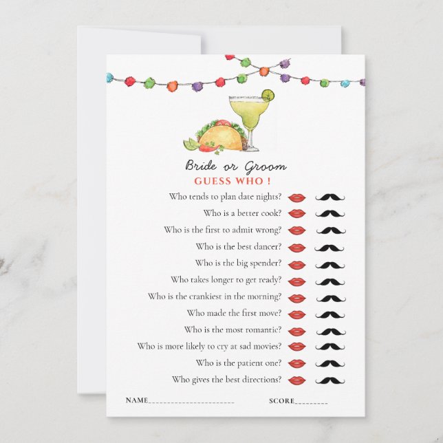 Taco & Tequila Fiseta 'Guess Who' Shower game  Invitation (Front)