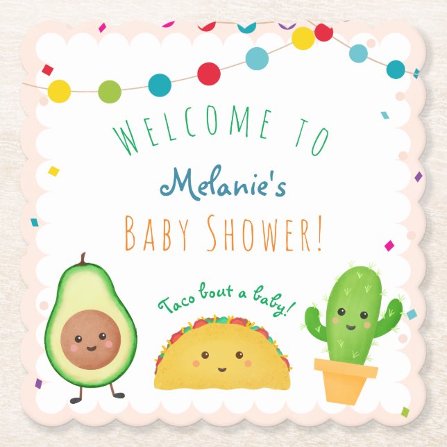 Taco theme | Fiesta theme | colourful baby shower Paper Coaster (Front)