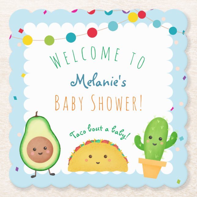Taco theme | Fiesta theme | colourful baby shower Paper Coaster (Front)