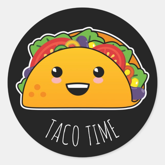 Taco Time! Yummy Kawaii Taco Classic Round Sticker (Front)