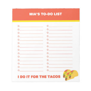 Taco To Do List, Custom Notepad, Personalised Notepad