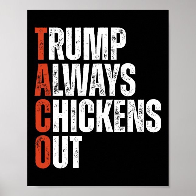 Taco Trump Always Chickens Out Saying Funny Tariff Poster (Front)