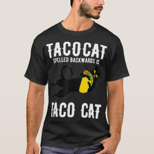 Taco Tuesday Black Cat Funny Spelled Backwards Tac T-Shirt