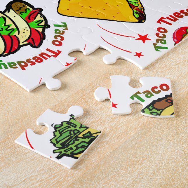 Taco Tuesday Hard and Soft Tacos and Hot Sauce Jigsaw Puzzle (Side)