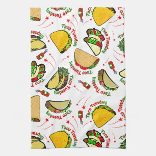 Taco Tuesday Hard and Soft Tacos and Hot Sauce Tea Towel