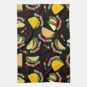 Taco Tuesday Hard and Soft Tacos Hot Sauce Black Tea Towel