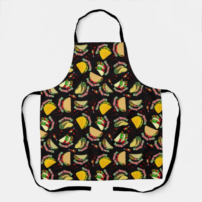 Taco Tuesday Hard & Soft Tacos Hot Sauce Black Apron (Front)