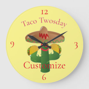 Taco Tuesday Saguaro Cactus Thunder_Cove Large Clock