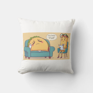 Taco Tuesday Therapy - Funny Cartoon Food Art Cushion
