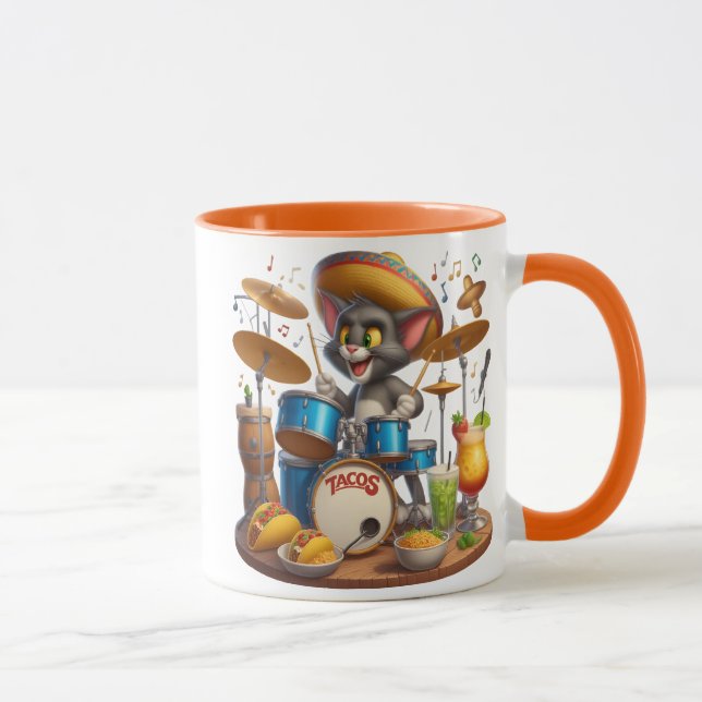 Taco Tunes: Cat Drummer Mug (Right)