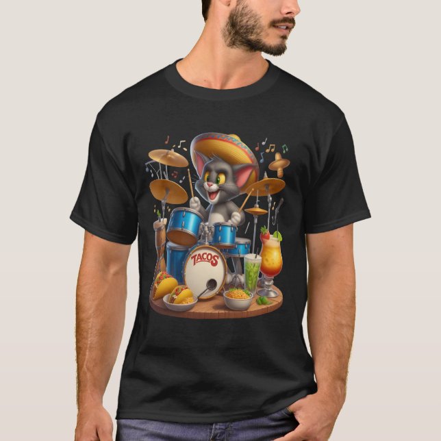 Taco Tunes: Cat Drummer T-Shirt (Front)