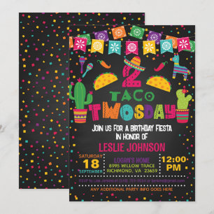 Taco TWOsday 2nd Birthday Invitation - Blk