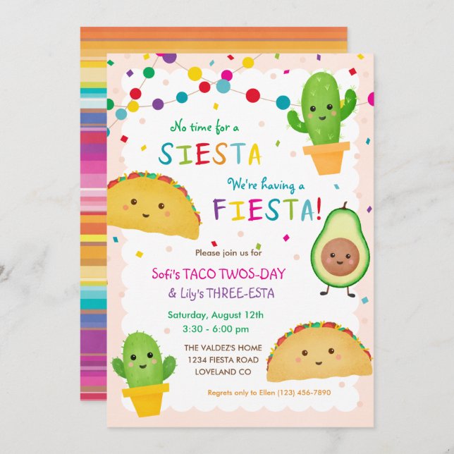 Taco Twosday and Three-Esta Birthday Invitation  (Front/Back)