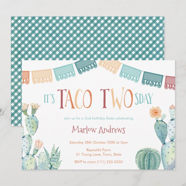 Taco Twosday Autumn Colours 2nd Birthday Party Invitation (Front/Back)