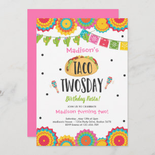 Taco Twosday Birthday Fiesta 2nd Birthday Party  Invitation