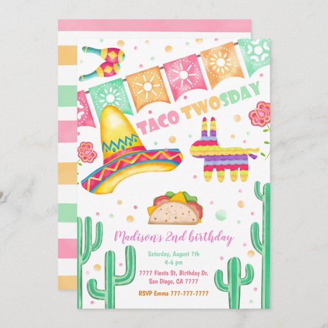 Taco TWOsday Birthday Invitation (Front/Back)